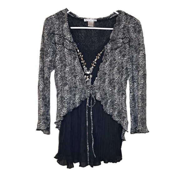 Alberto Makali Tops - Alberto Makali Women Combo Top Sheer Size S Embellished Black White